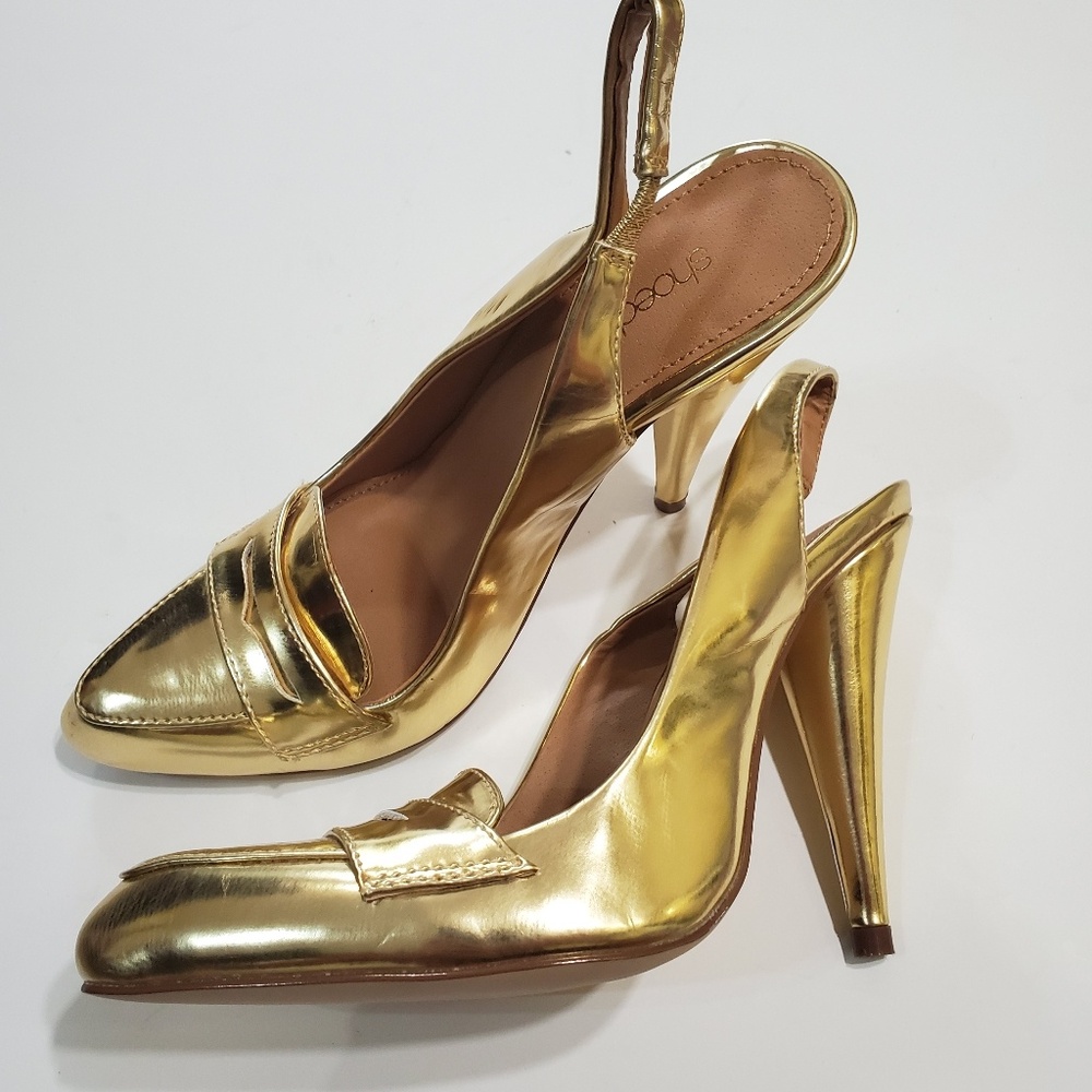Shoedazzle Stina Gold Pumps High Heels sz 7